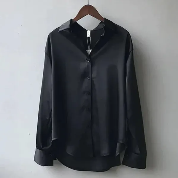 Long-Sleeve Button Down Satin Blouse