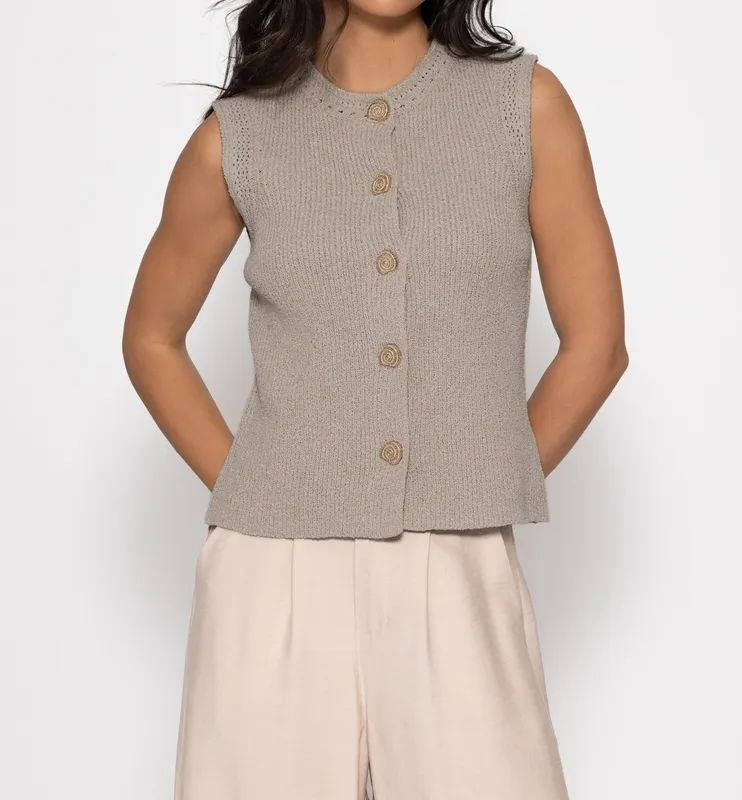 Taupe Knit Button Top