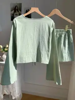 Pocketed Cotton Top and Shorts Matching Set