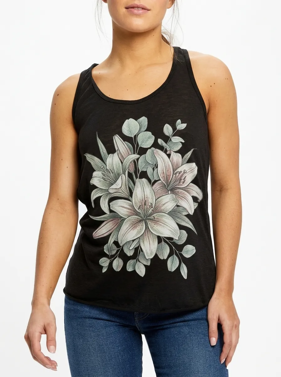 Women's Floral Lover Lily Flower Printed Tank Top