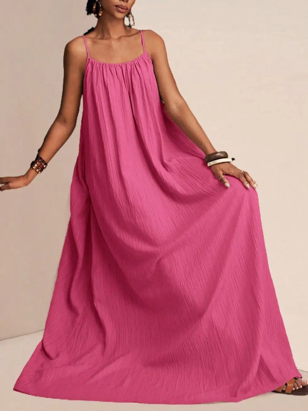 Ruched Spaghetti-Strap Maxi Dress