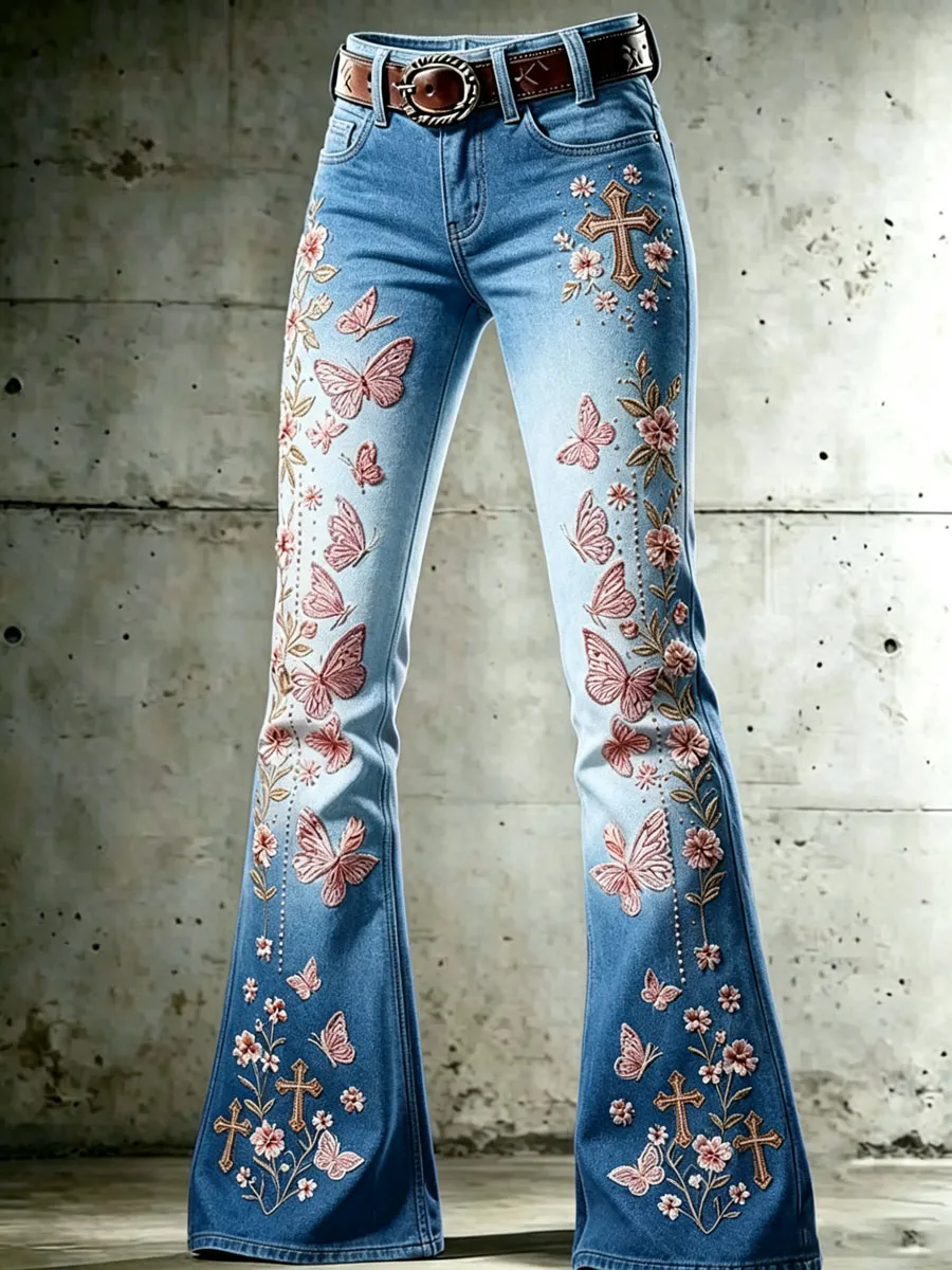 Women'S Flower Cross Patterned Flared Pants