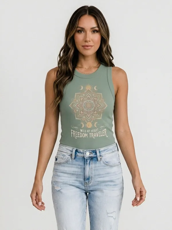 Women's Boho Mandala Freedom Traveler Printed Tank Top