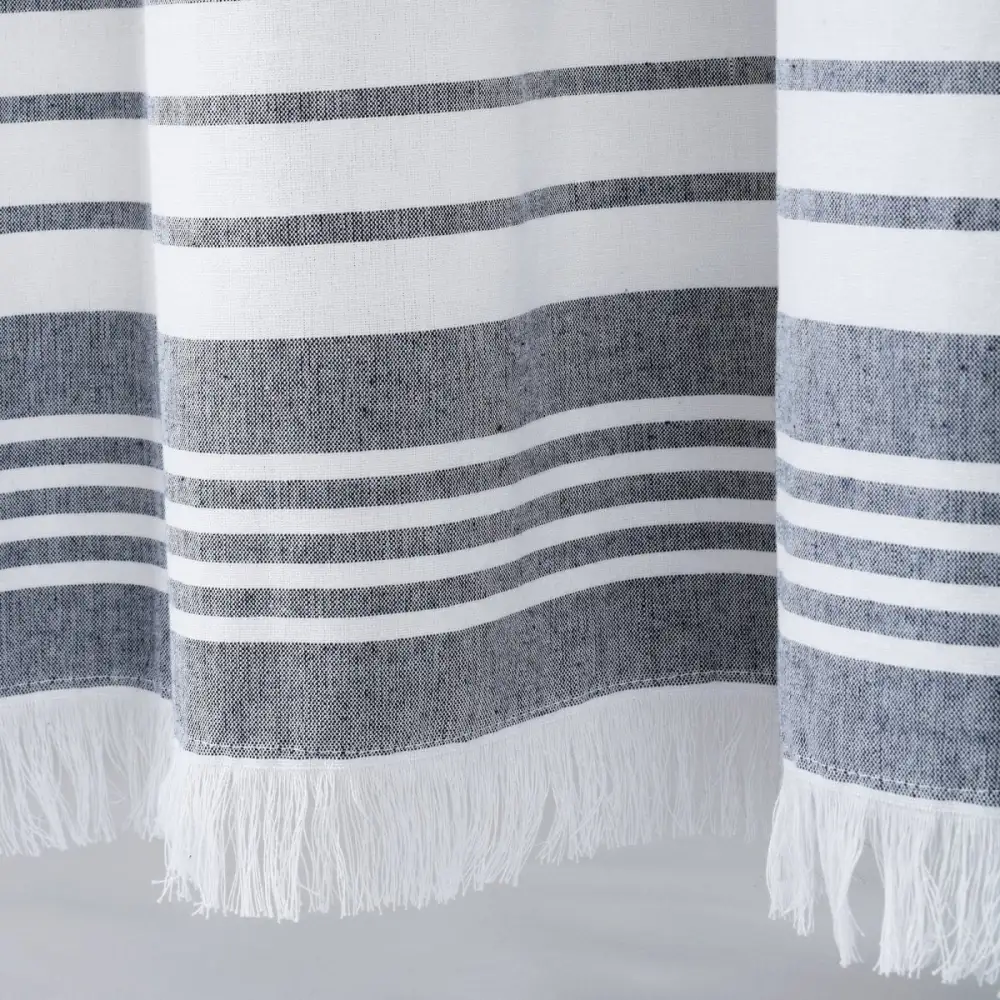 Refined Farmhouse Stripe Cotton Rod Pocket Tassel Curtain Panel Set