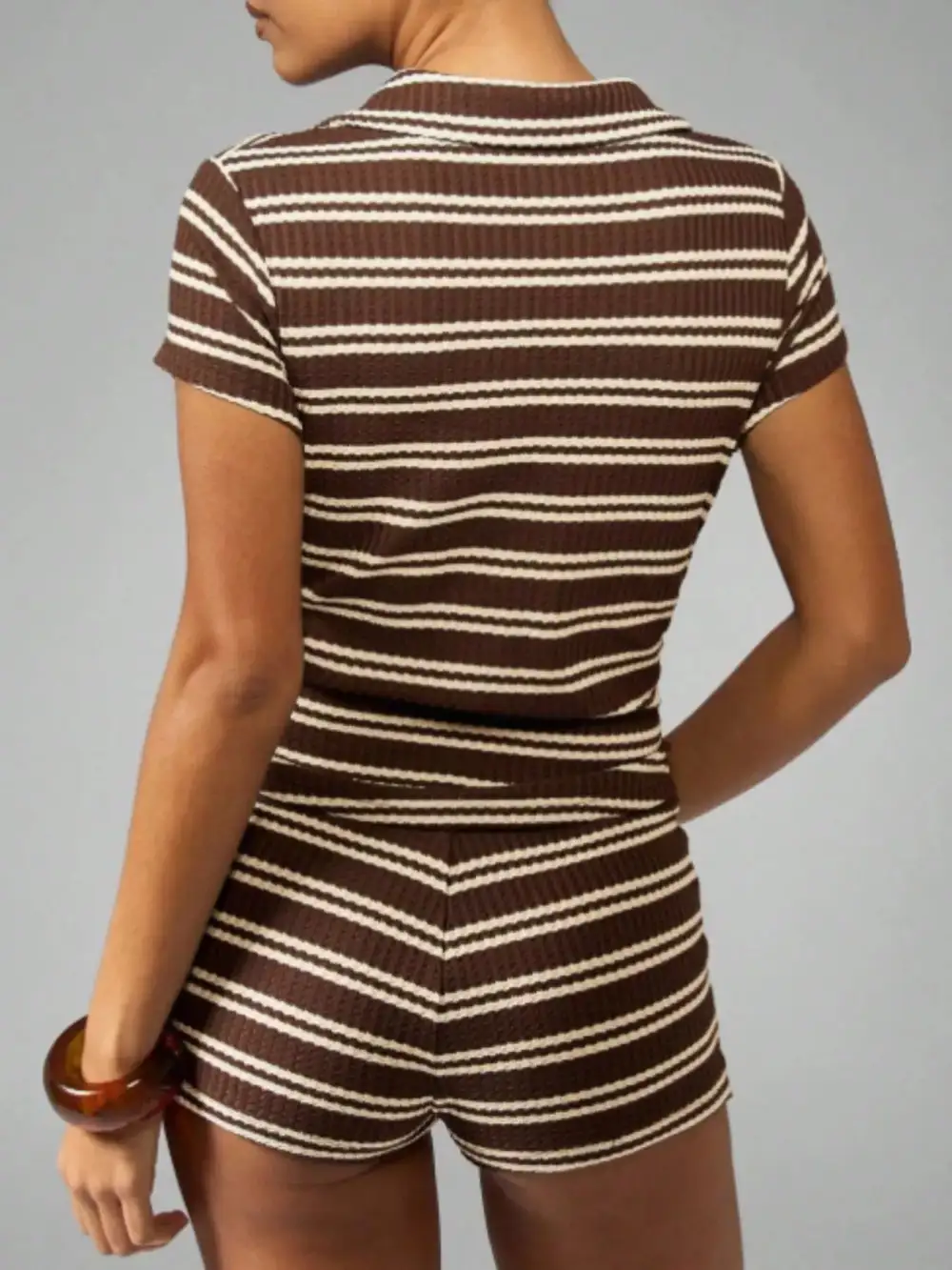 Striped Knit Short Sleeve Top Shorts Set