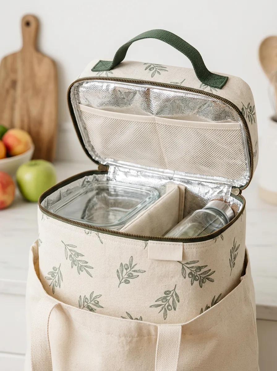 Botanical Olive Branch Pattern Printed Insulated Lunch Bag