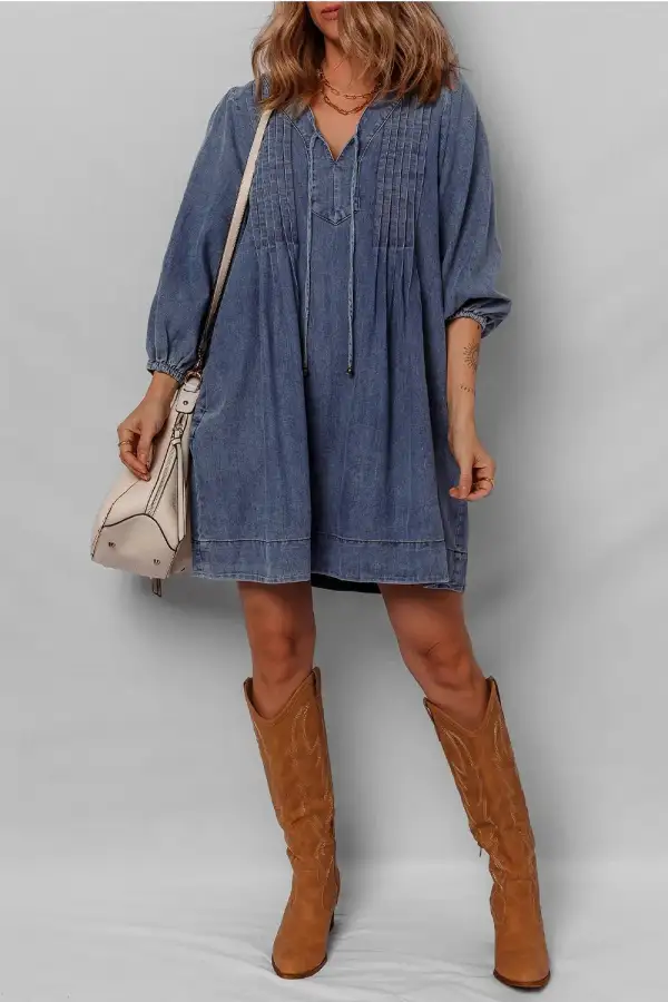 Classic Long-Sleeve Denim Mini Dress