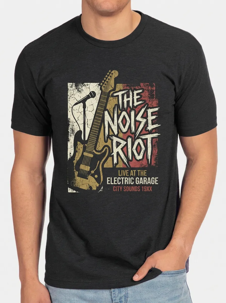 Men's Rock Band Electric Guitar Microphone Printed T-shirt