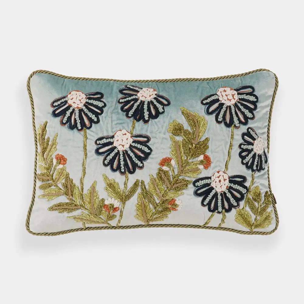 Blue Floral Velvet Cushion Cover