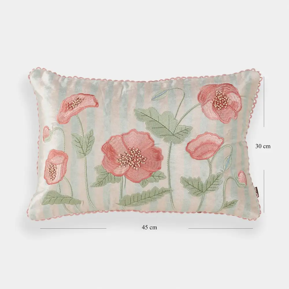 Striped Floral Velvet Cushion Cover