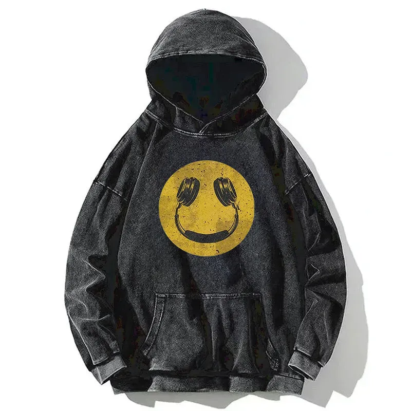 Music Smiley Washed Hoodie