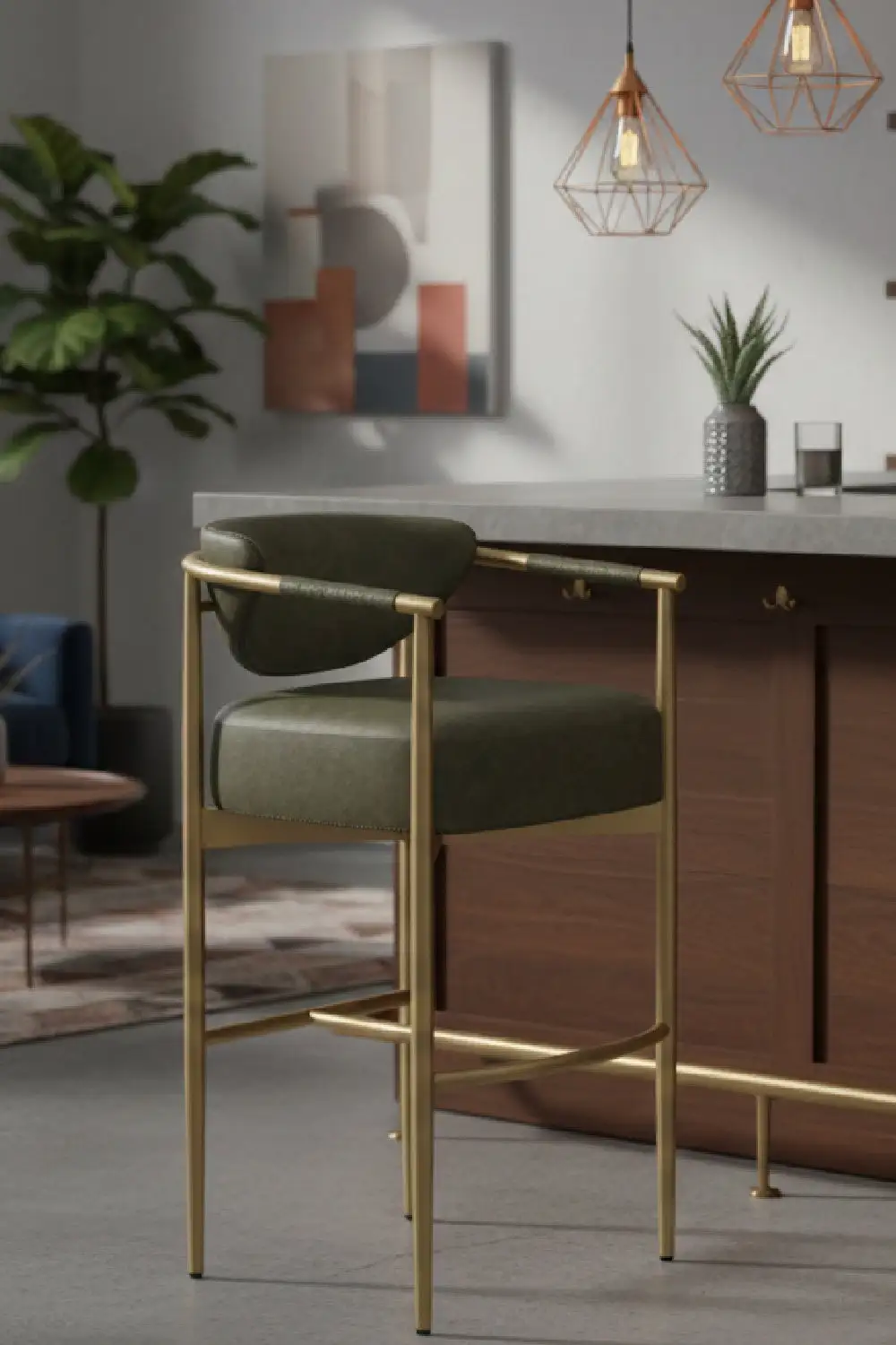 Modern Leather Leather-Look Bar Stool