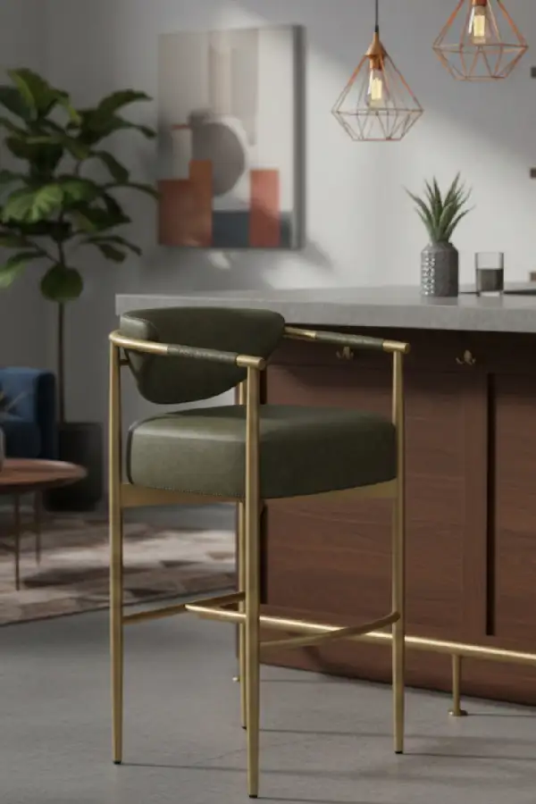 Modern Leather Leather-Look Bar Stool