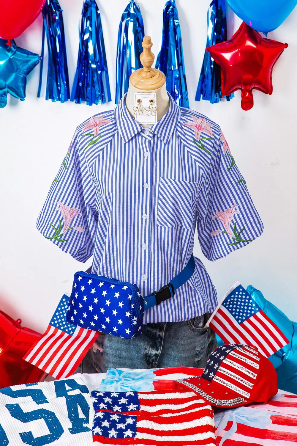 Embroidered Floral Button Front Blouse