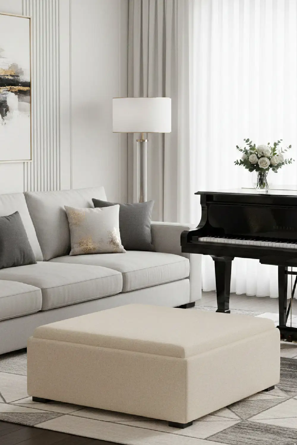 Square Tray Storage Ottoman