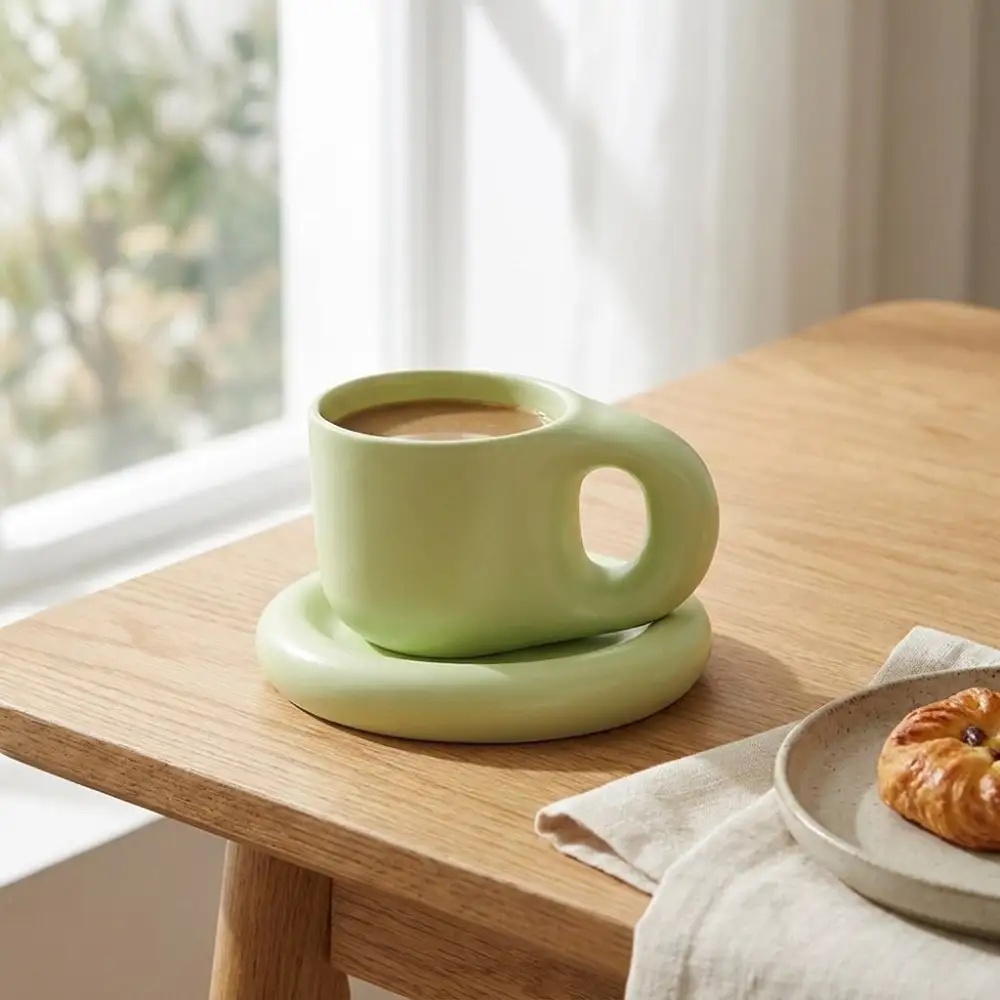 Ceramic Pastel Mug And Saucer