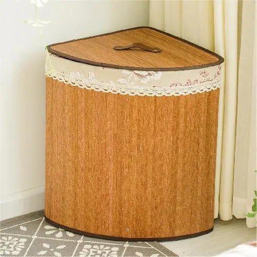 Foldable Corner Bamboo Cotton Laundry Hamper