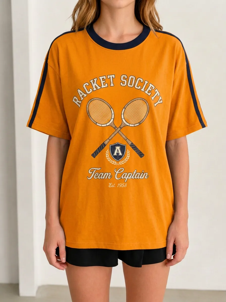 Women's Tennis Lover Racket Society Team Captain Printed T-shirt