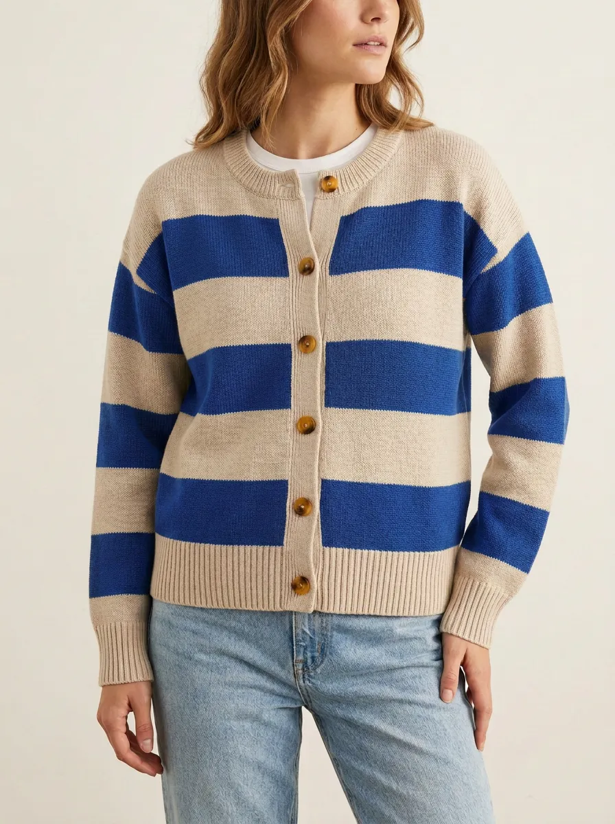 Traditional Rugby Striped Knit Cardigan