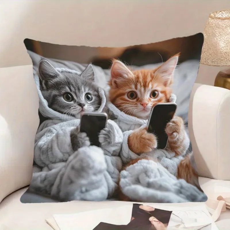 Cute Kitten Print Throw Pillow