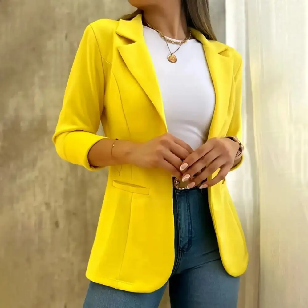 Single-Breasted Long-Sleeve Lapel-Collar Lightweight Tailored Blazer