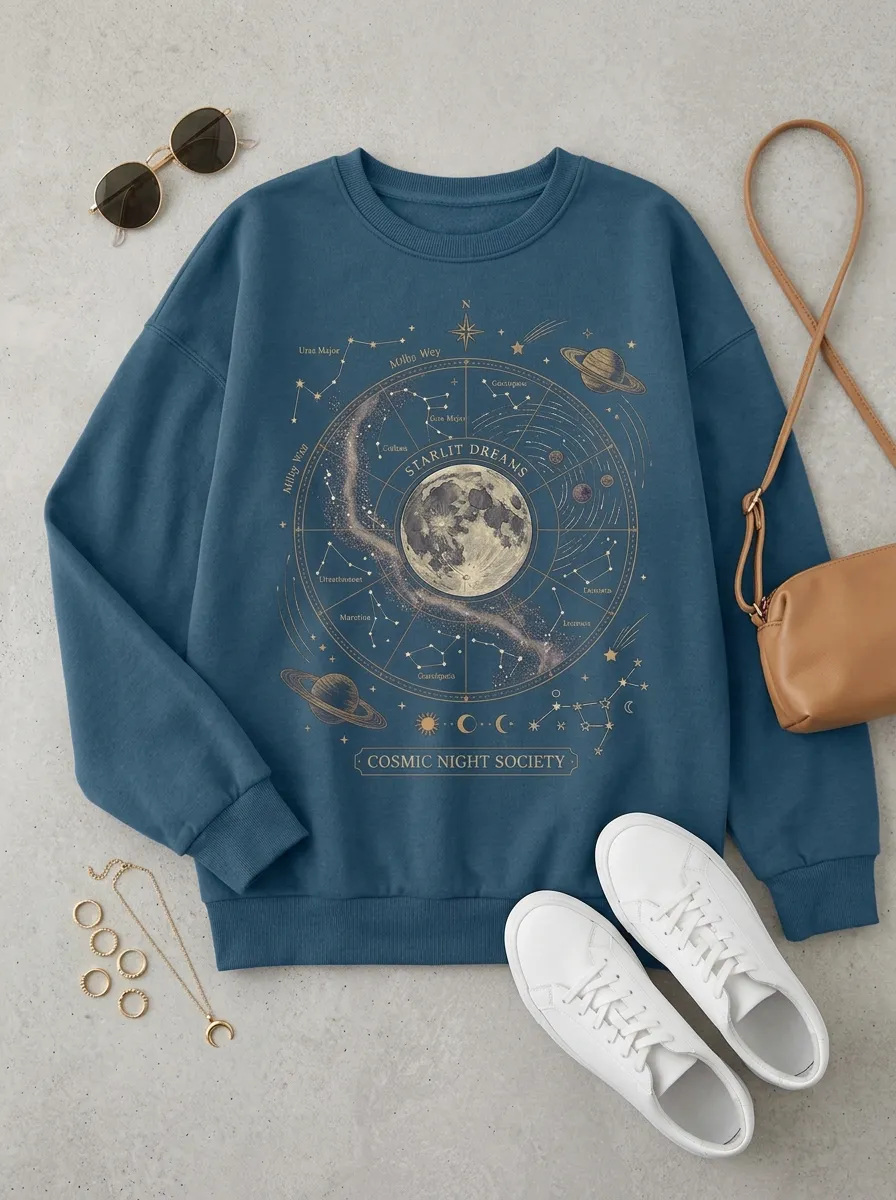 Women's Astronomy Lover Starlit Dreams Constellation Printed T-shirt