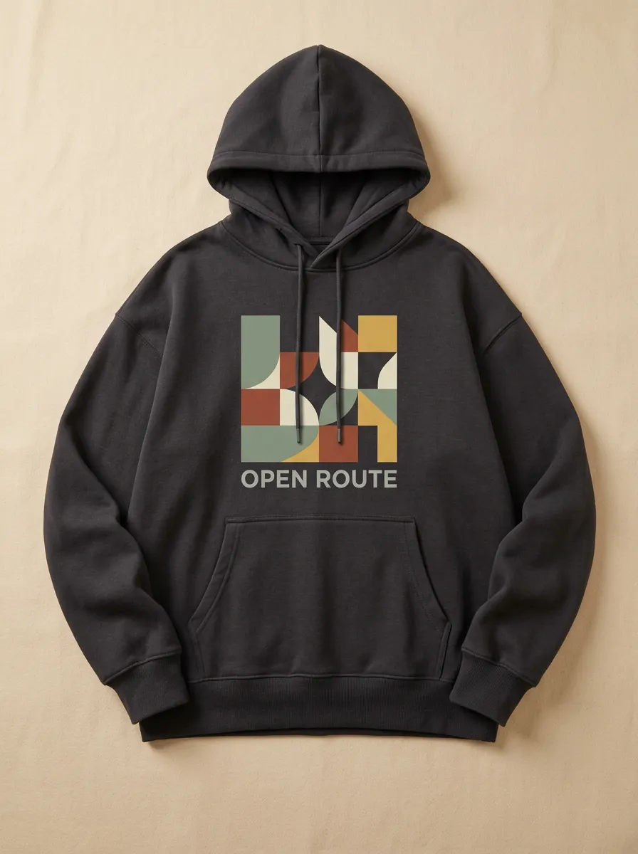 Minimal Open Route Geometric Abstract Hoodie