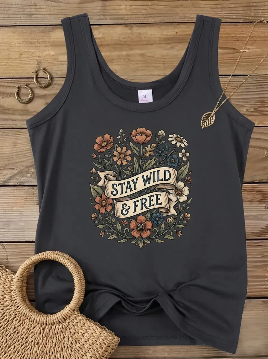 Stay Wild And Free Floral Ribbon Tank Top