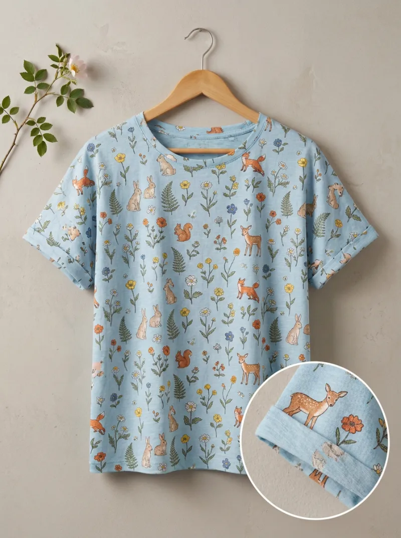 Floral Woodland Nature Women's Loose Printed T-Shirt