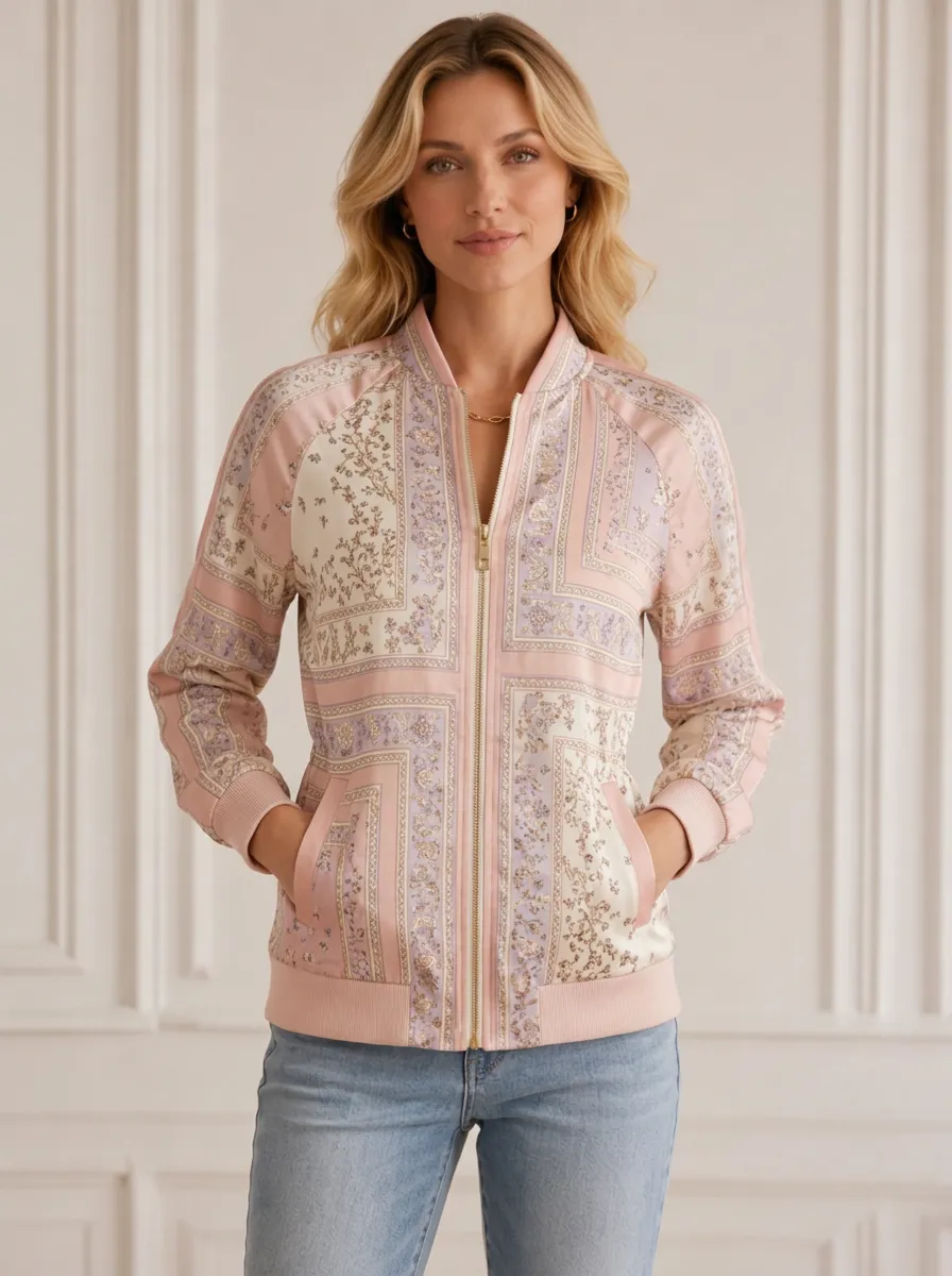 Women's Floral Patchwork Bomber Jacket