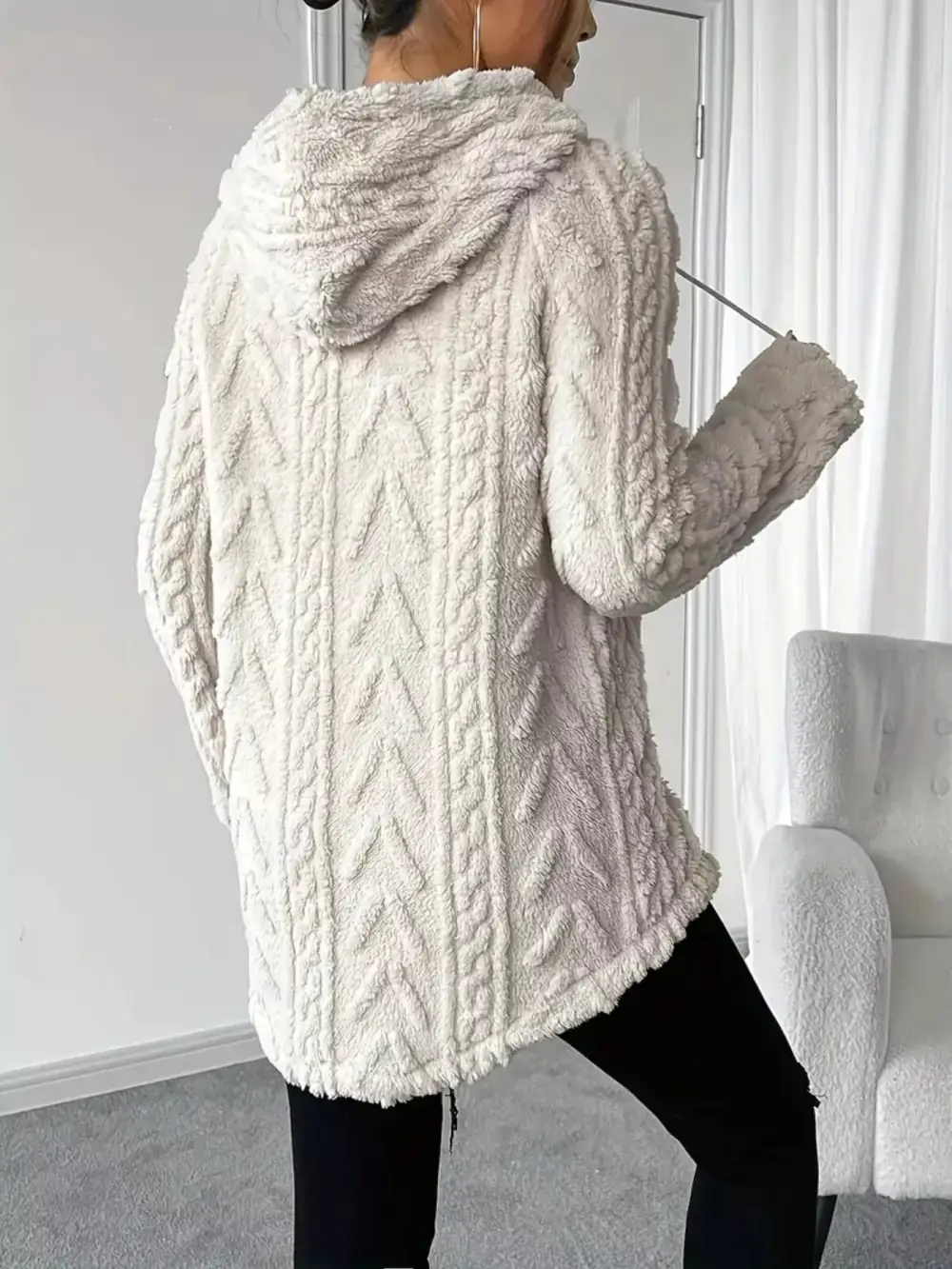 Drawstring Textured Fleece Hoodie
