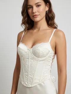 Floral Lace-Up Lace-Trim Elegant Women's Corset Top