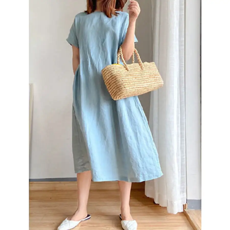Full Size Casual Round Neck Midi Dress Plus Size