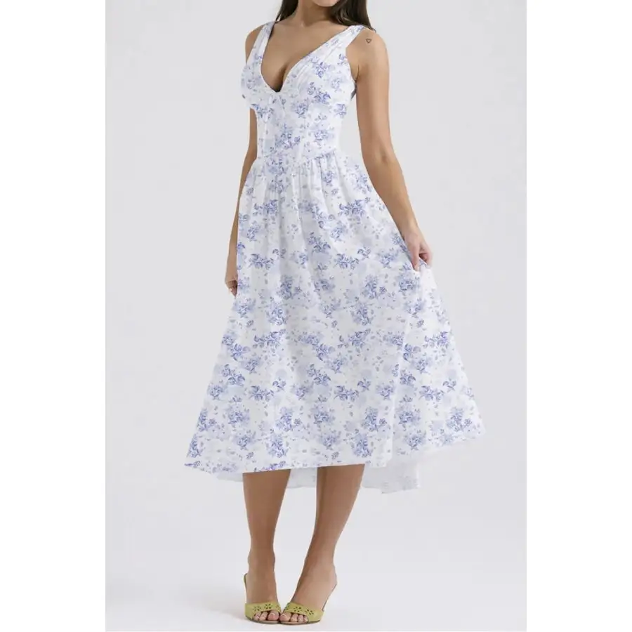 V-Neck Sleeveless Midi Dress with Pockets