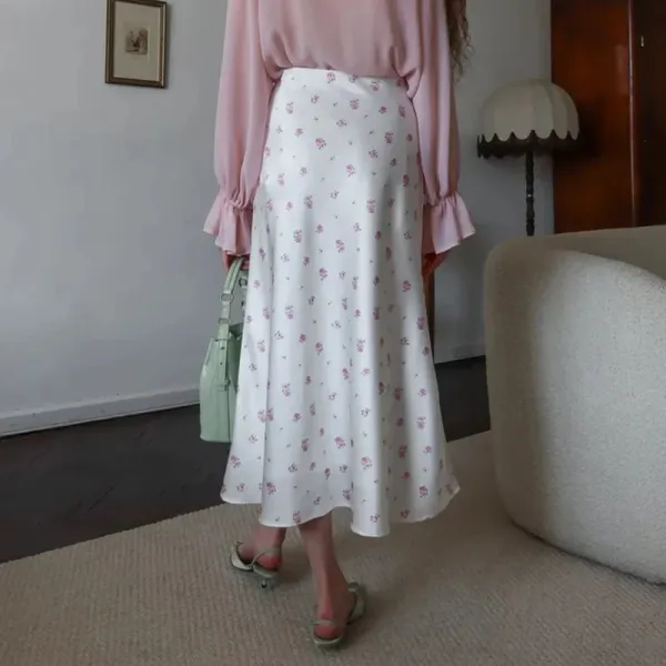 Tailored Satin Printed High Waist Skirt