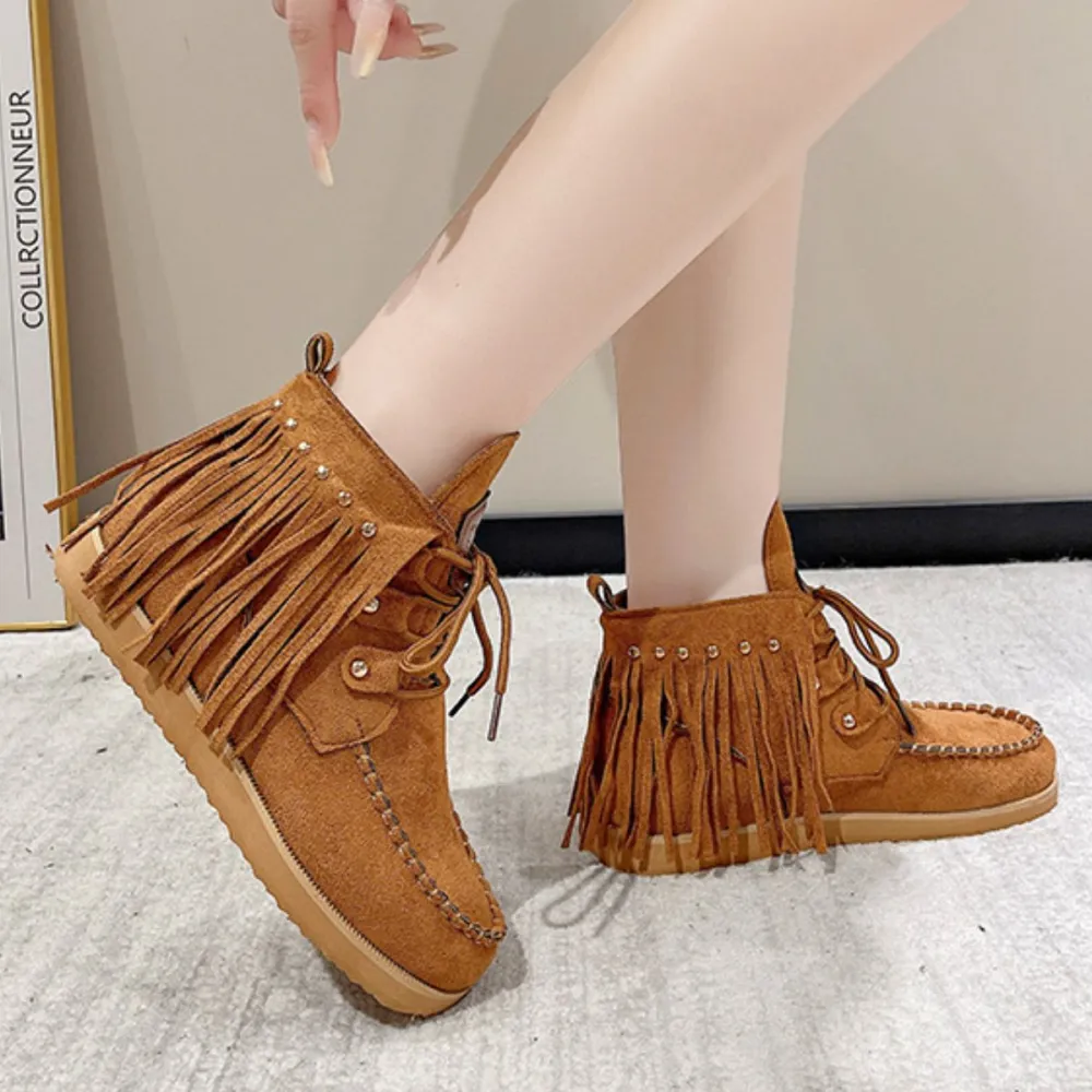 Round Toe Fringe Boots