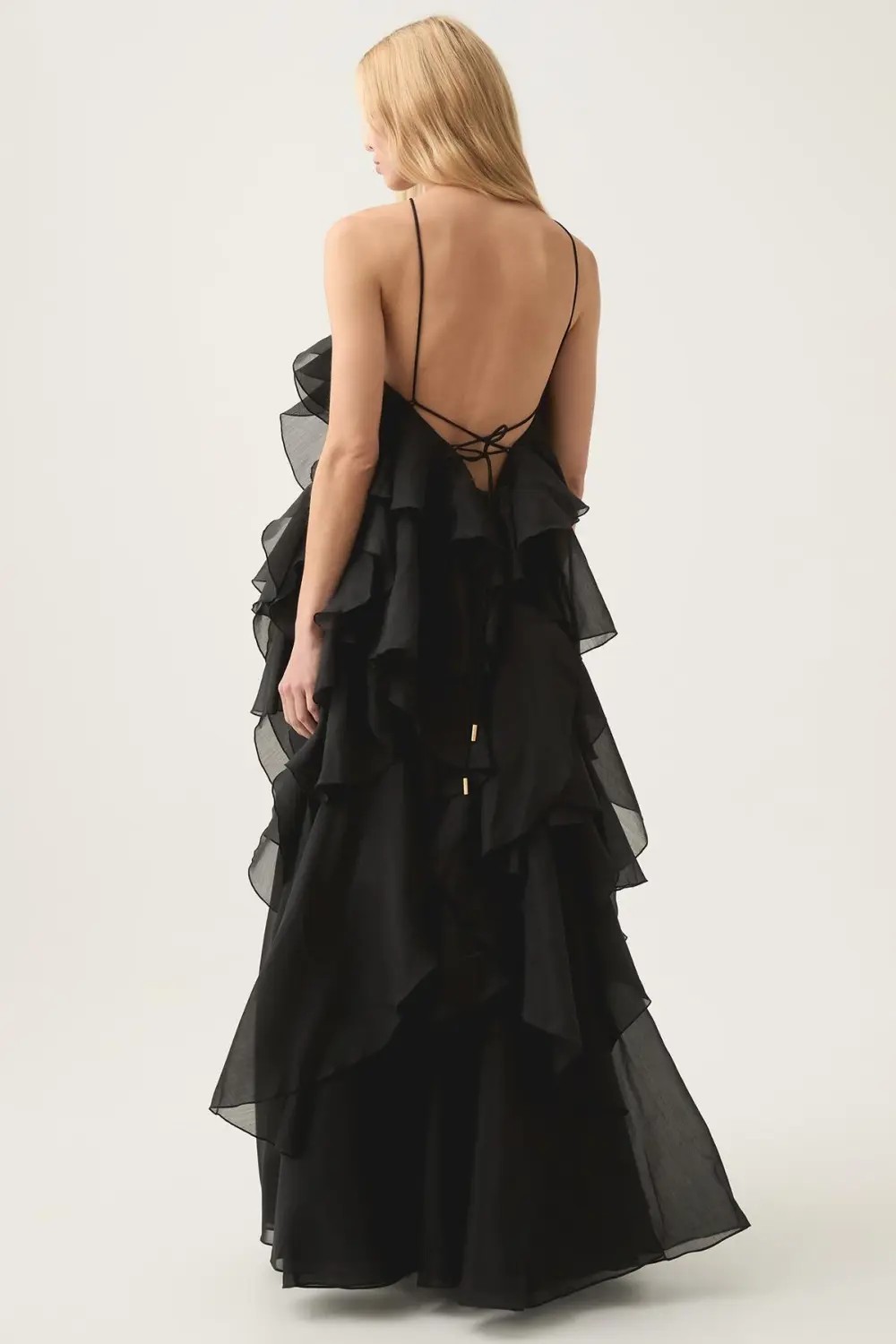 3D Flower Halter Neck Frill Maxi Dress