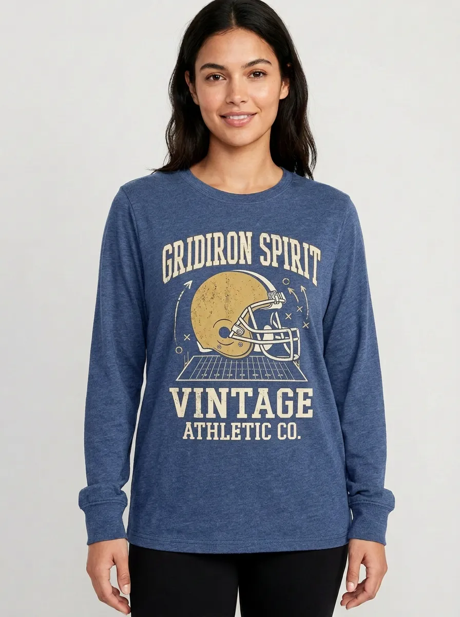 Women's Football Lover Gridiron Spirit Helmet Printed Long Sleeve T-Shirt