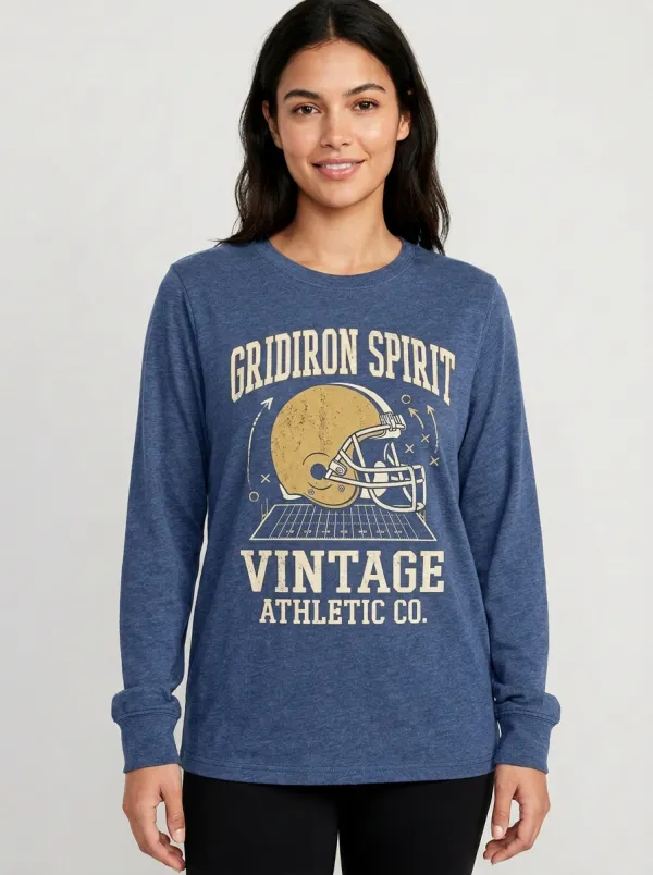 Women's Football Lover Gridiron Spirit Helmet Printed Long Sleeve T-Shirt