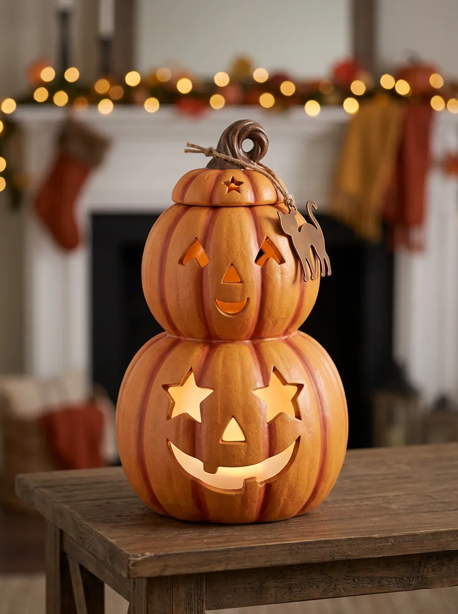 Jack-O-Lantern Cat-Accent Halloween Pumpkin Light