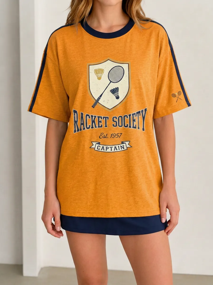 Women's Badminton Lover Racket Society Captain Printed T-shirt