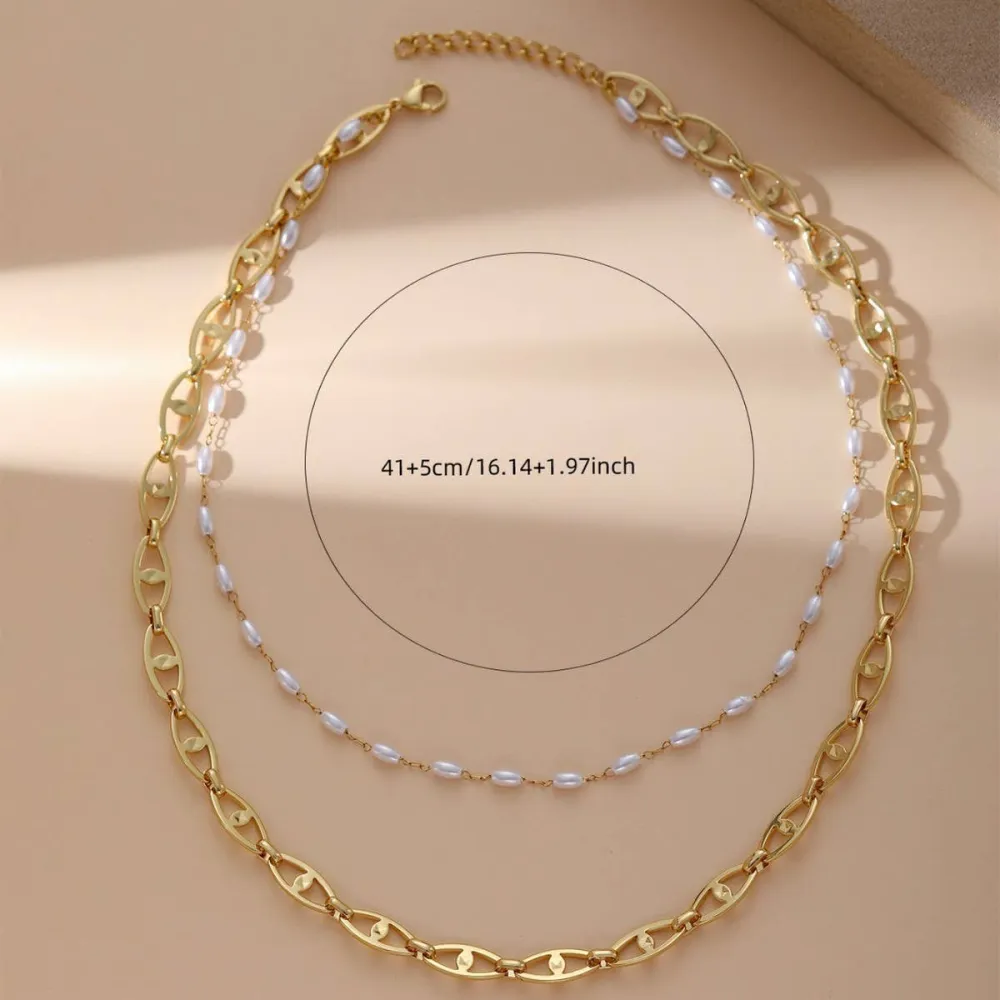 Pearl Geometric Layered Necklace