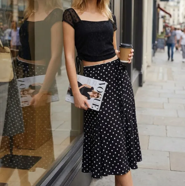 Black Polka Dot Mermaid Midi Skirt