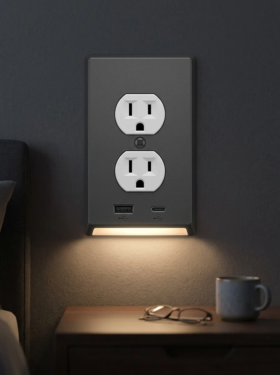 Modern Minimalist Matte Black USB LED Outlet Cover