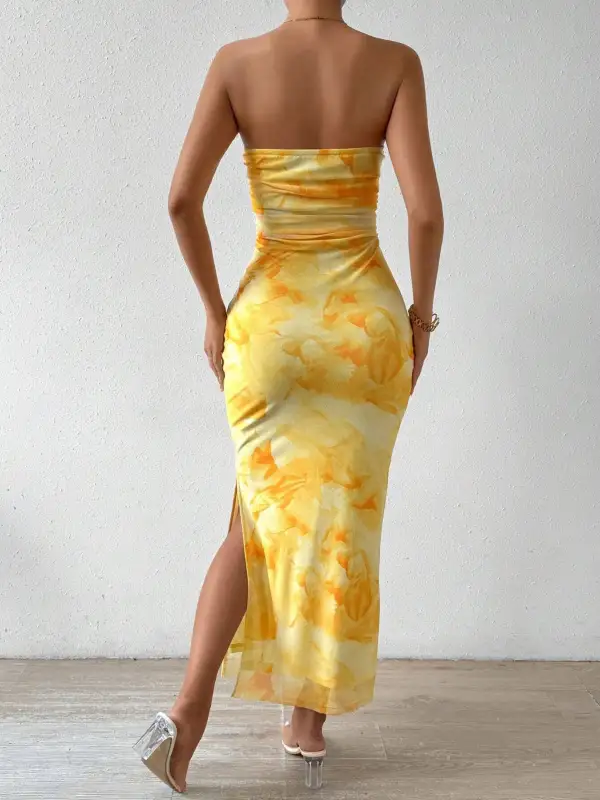 Bodycon Strapless Mesh Midi Dress