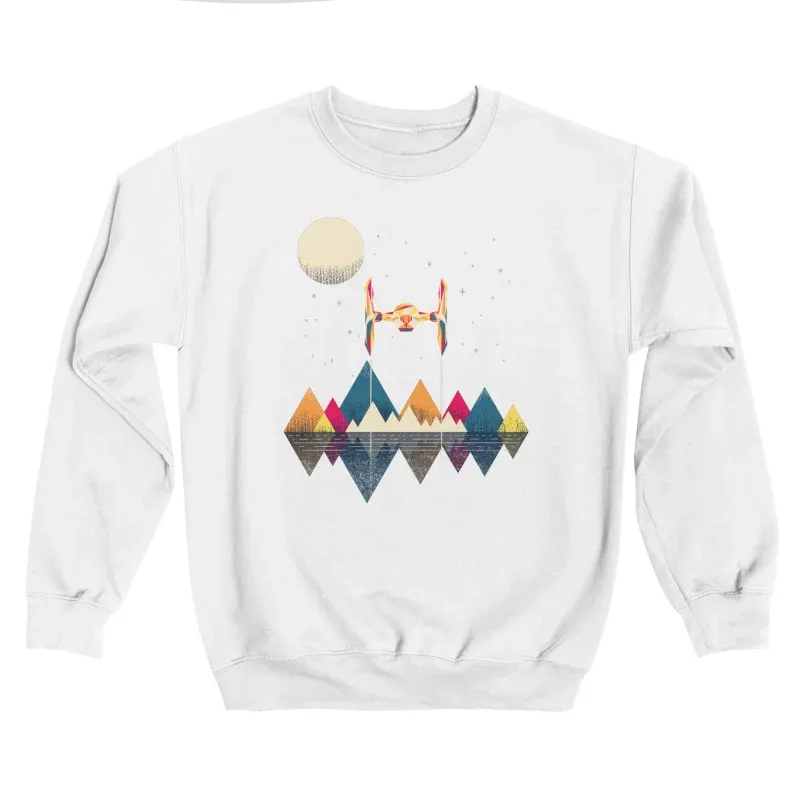 Geometric Space Ship & Mountain Scene Sweatshirt