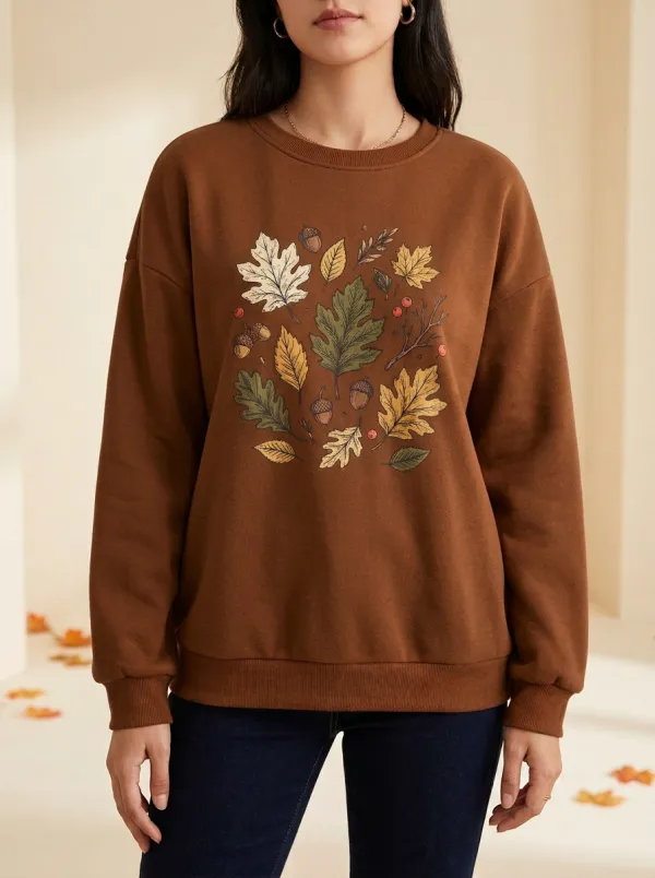 Textured Printed Acorn Graphic Sweatshirt