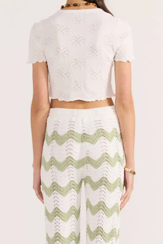 Floral Pointelle Ruffle Cropped Soft Tee