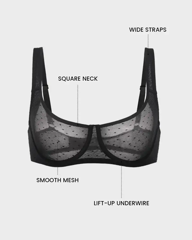 Sheer Unlined Dot-Mesh Balconette Bra