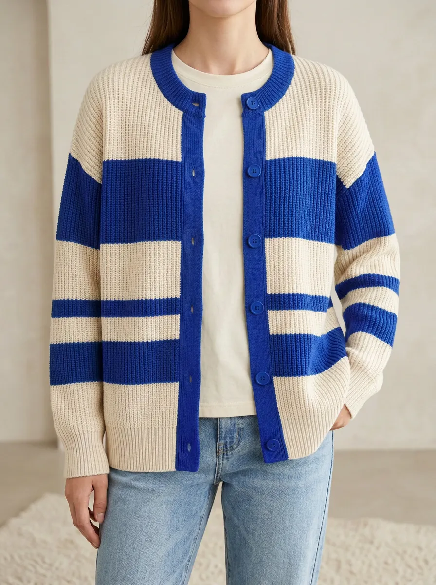 Distinctive Rugby Striped Knit Cardigan
